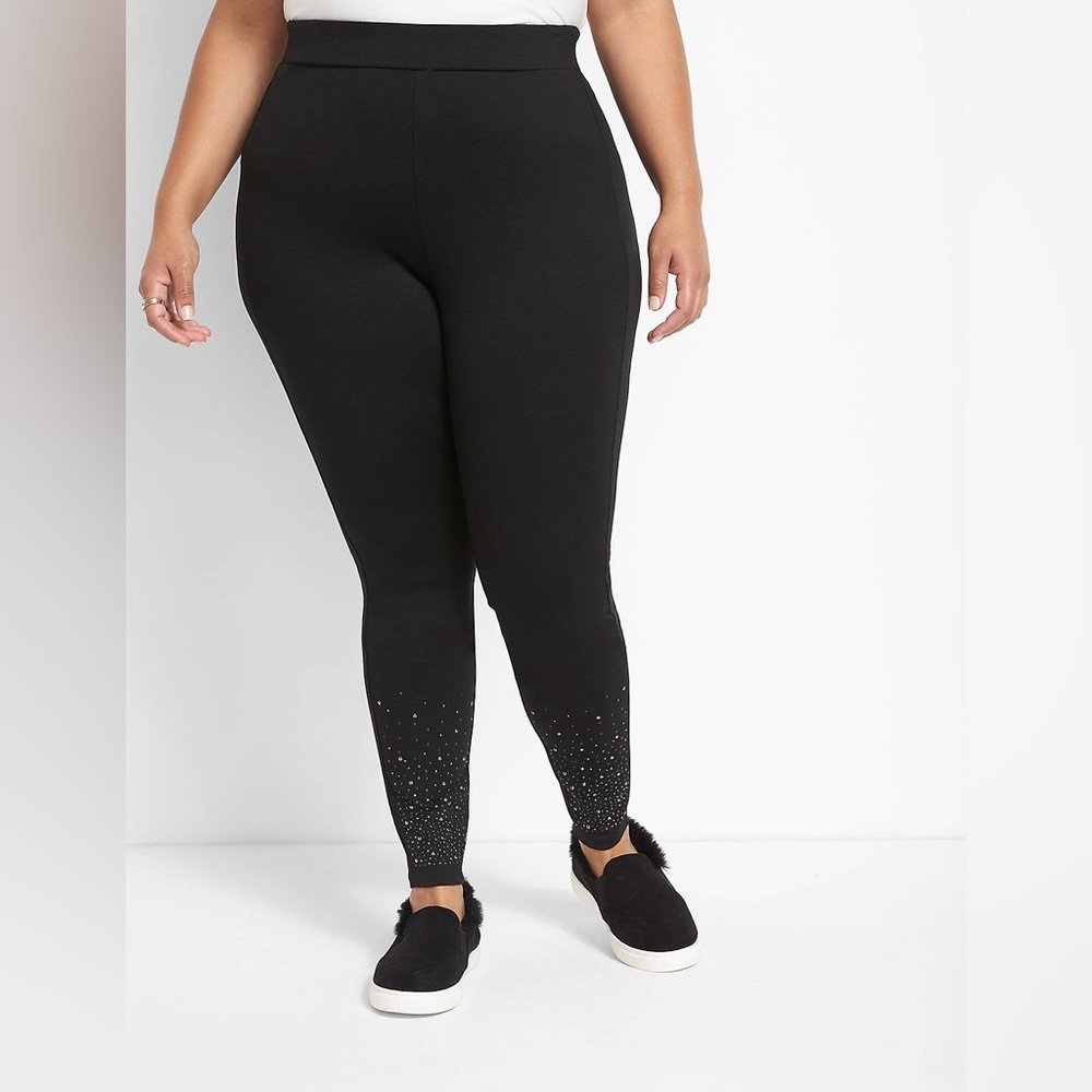 Pull-On High-Rise Ponte Legging With Embellished Hem NWT
